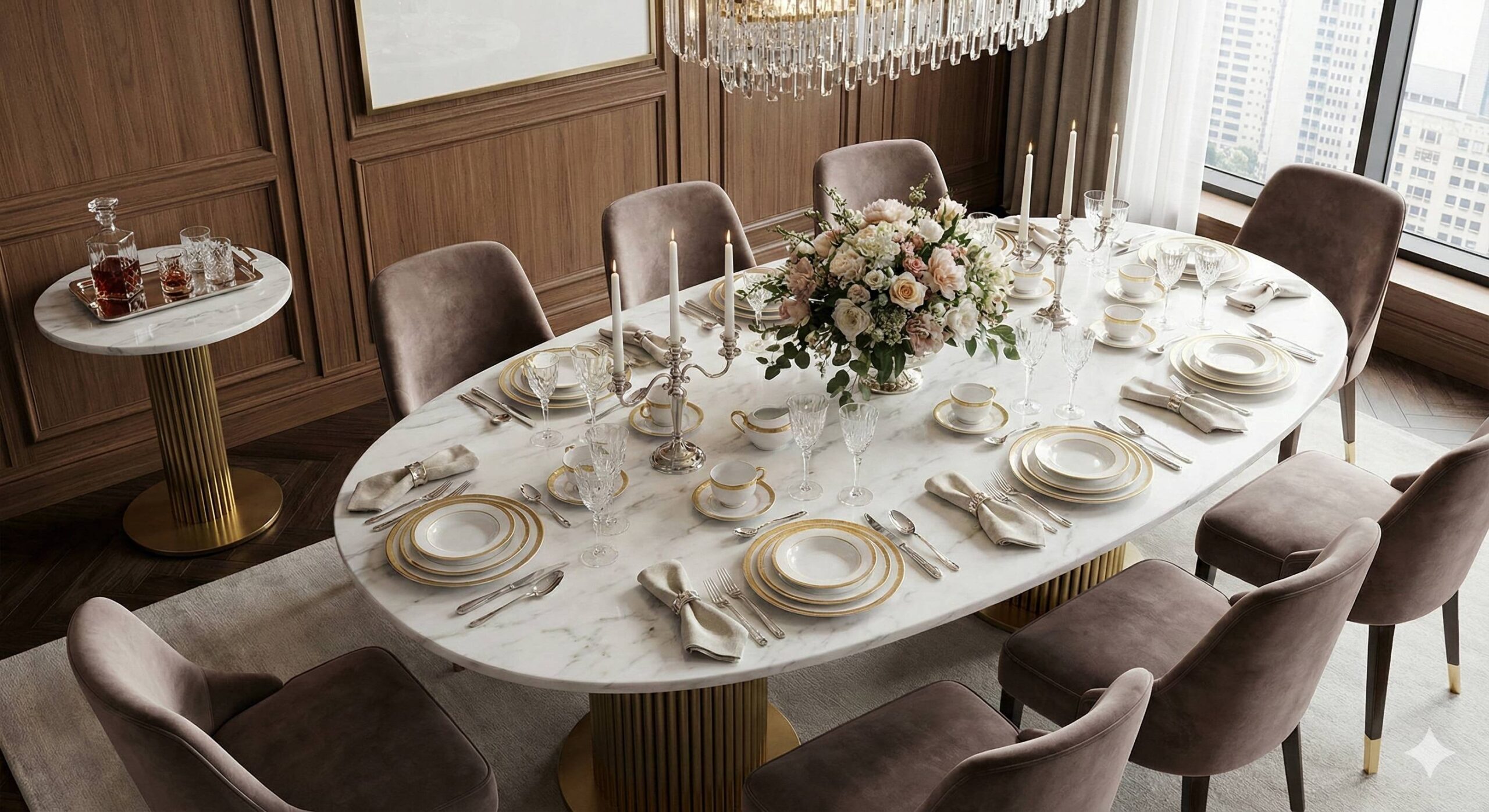 Yemek Odası Şıklığına Mermer Dokunuşlar Giovanni Yemek Masası ve Mia Yan Sehpa Kombinleri